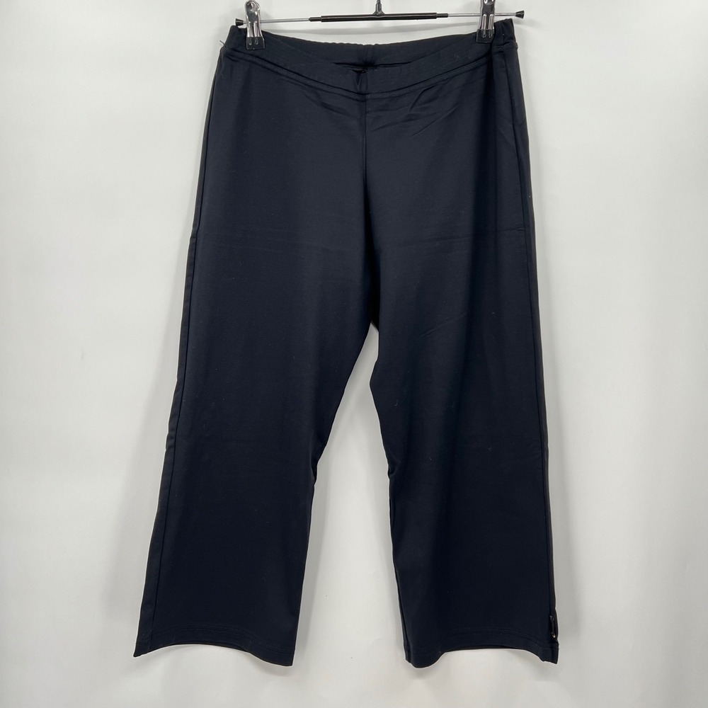 prAna Medium Yoga Pants Womens Black Wide Leg Cropped Meryl Lycra USA Made